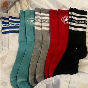 Converse knee high Striped Crew Socks - White/blue, Teal, Gray, Red, Black